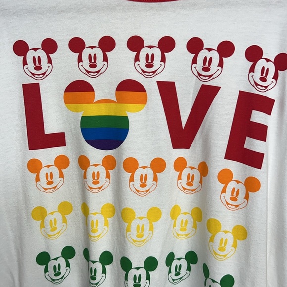 Disney PLUS 2X 2021 Pride shirt with red trim and rainbow Mickey print - Picture 2 of 4